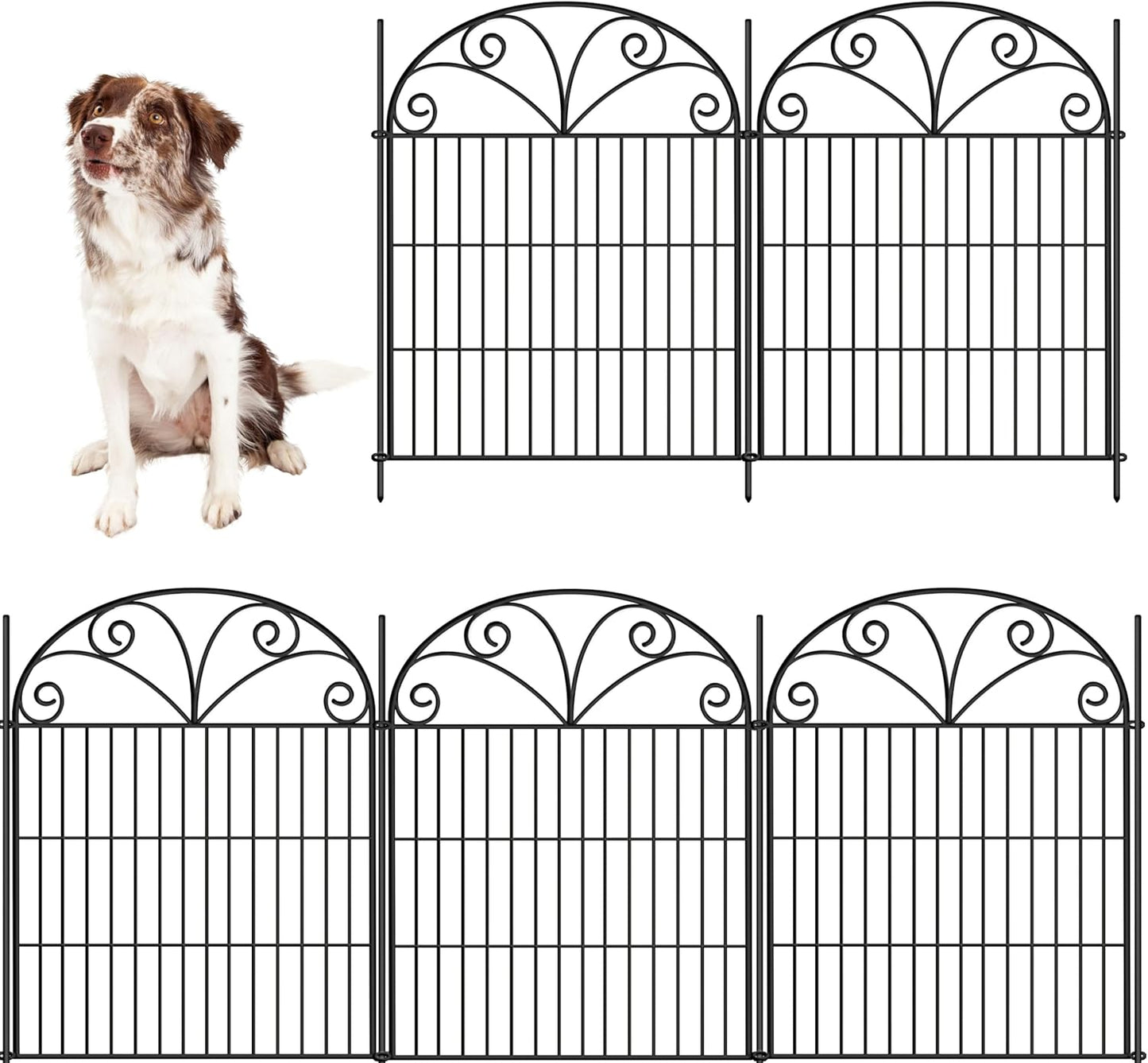 ShopLaLa Decorative Garden Fence (6 Panels) 28in(L) x 32in(H) Rustproof Black Metal No Dig Fences Small Dog Animal Barrier, Flower Edging for Landscape Large Tall Fencing Outdoor Garden Decor D-YA32
