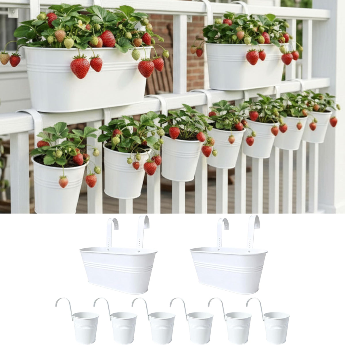 LaLaGreen Oval and Round Metal Railing Planter Combo