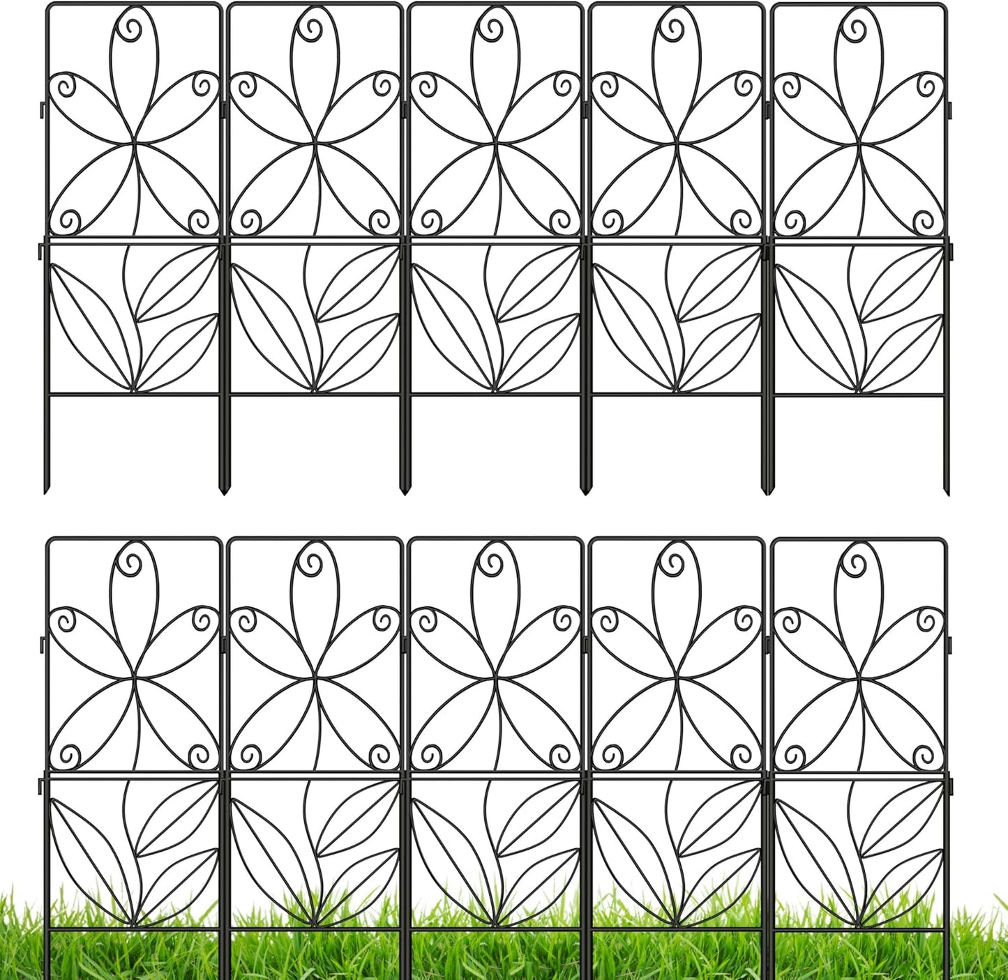 ShopLaLa Decorative Garden Fence (10 Panels) 12.5in(L) x 31in(H) Animal Barrier Fencing Rustproof Black Metal Wire Flower Edging for Landscape, Yard Gates Fences Tall Large No Dig Outdoor Decor D-F30B