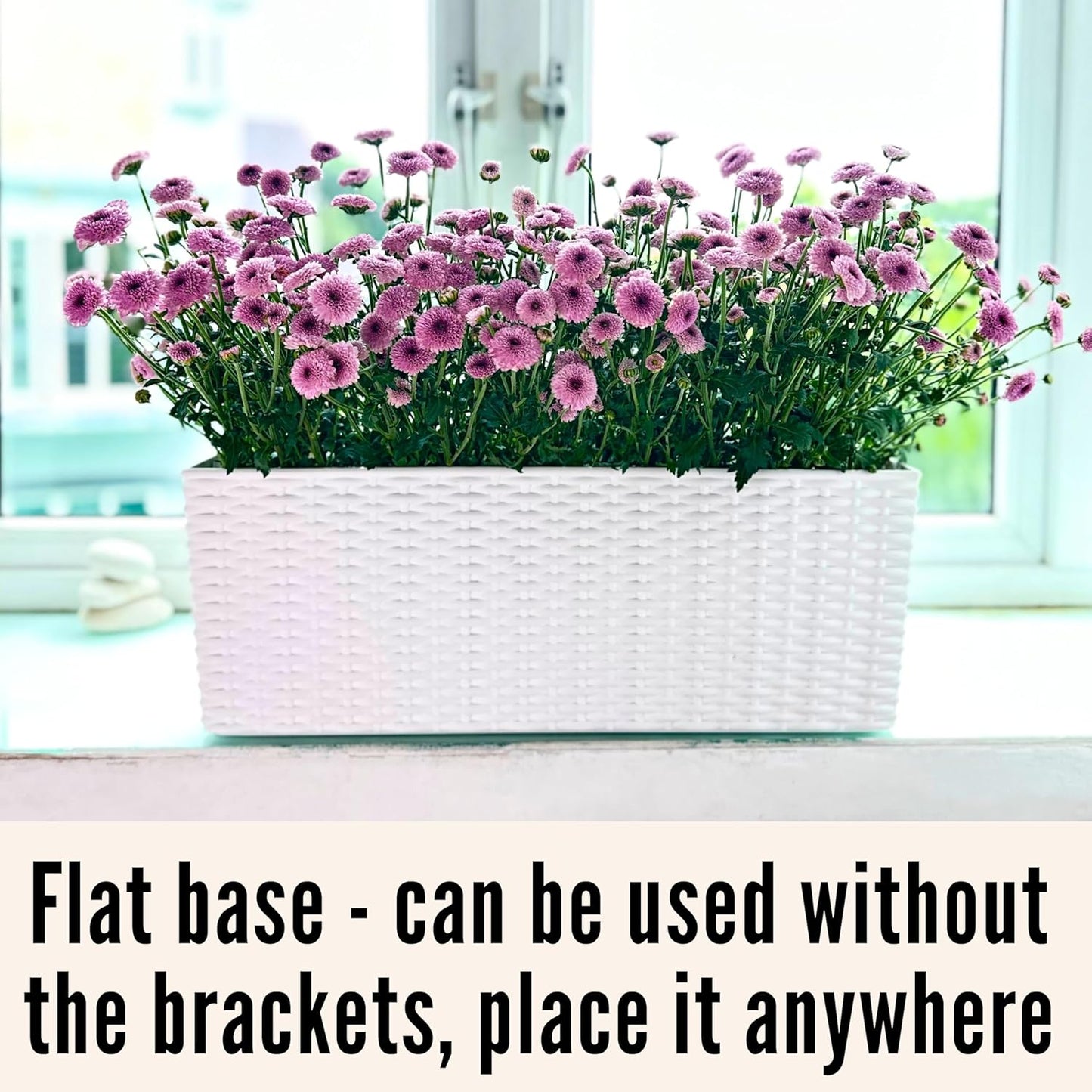 LaLaGreen Window Boxes Planters (20 Inch, 4 Pack) Outdoor Wall Hanging Flower Box with Bracket, Vertical Wall Mounted Self Watering White Rectangular Plant Container Modern Garden Herb Kitchen Indoor