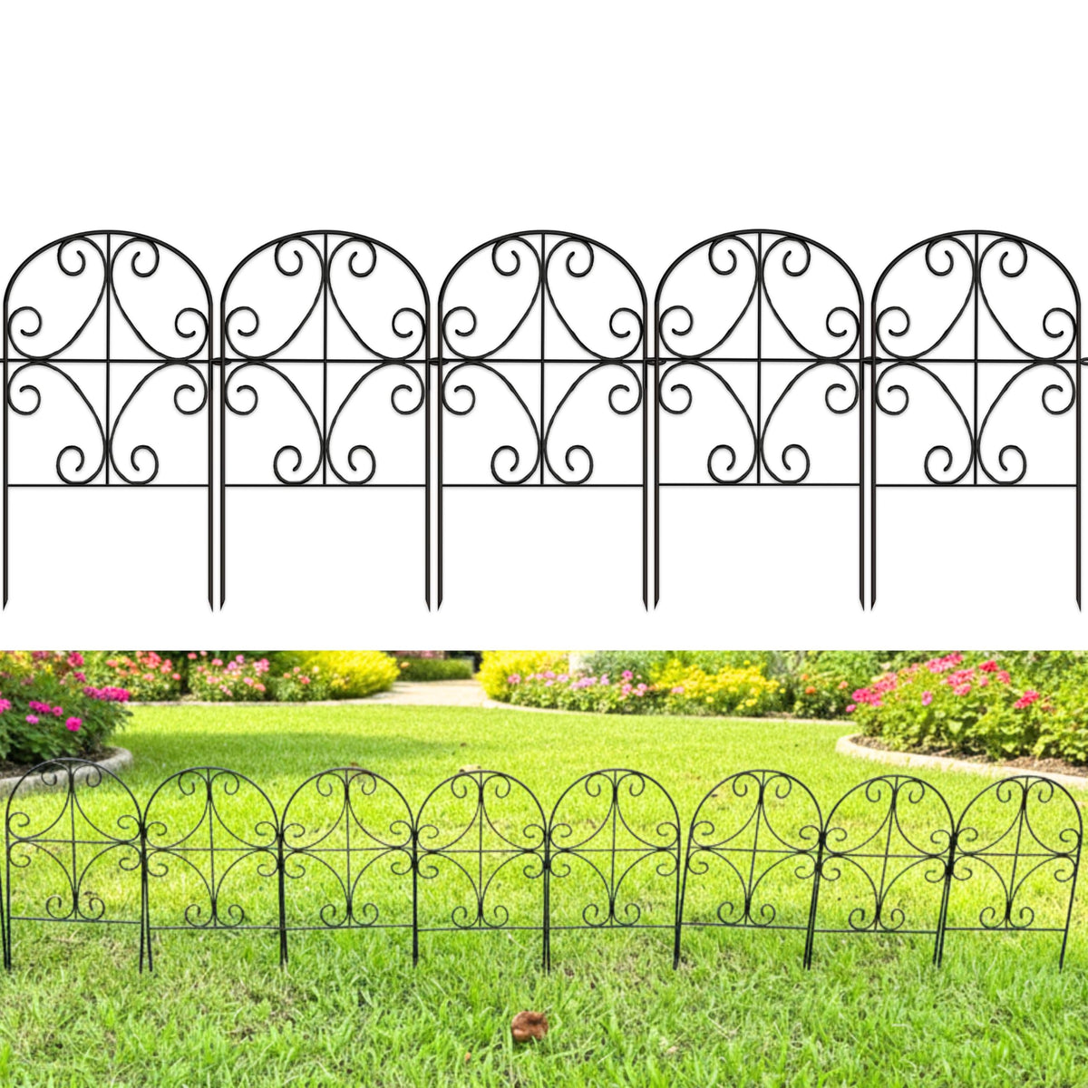 LaLaGreen Tall Decorative Metal Garden Fence Panels — 12 x 24 in