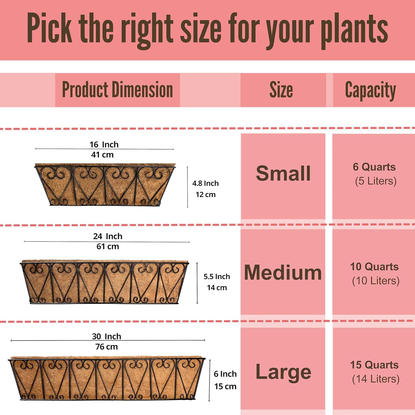 LaLaGreen Wall Planters - 2 Pack, 16 Inch Window Flower Boxes Outdoor, Deck Railing Hanging Metal Wire Basket Black with Coco Liners Horse Troughs Fence Balcony Garden Farmhouse Patio Porch Over Rail