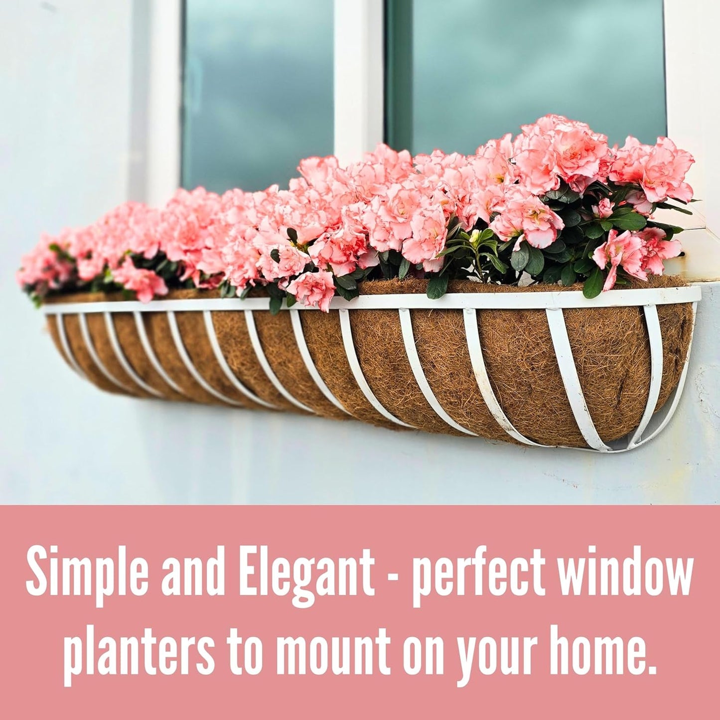 LaLaGreen Window Planter Boxes (48 Inch, 2 Pack) Deck Railing Flower Box with Coco Liner, White Metal Rectangular Wall Planters for Outdoor Plants Fence Balcony Horse Trough Garden Herb Patio Porch