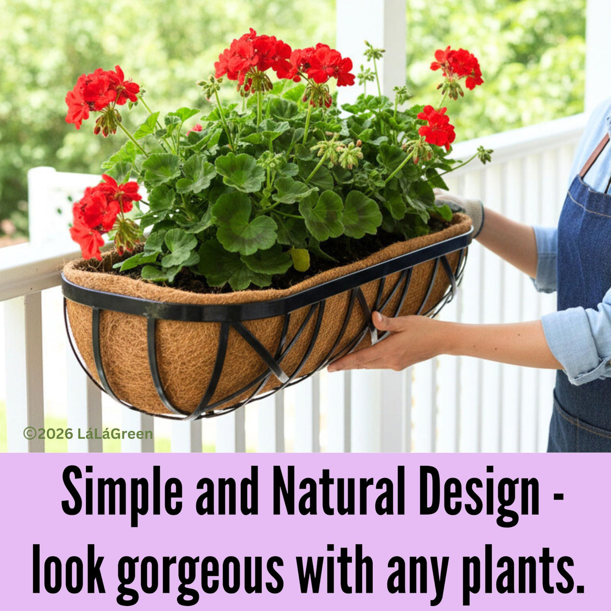 LaLaGreen Cross Metal Railing Planter Boxes with Coco Liners and Adjustable Brackets