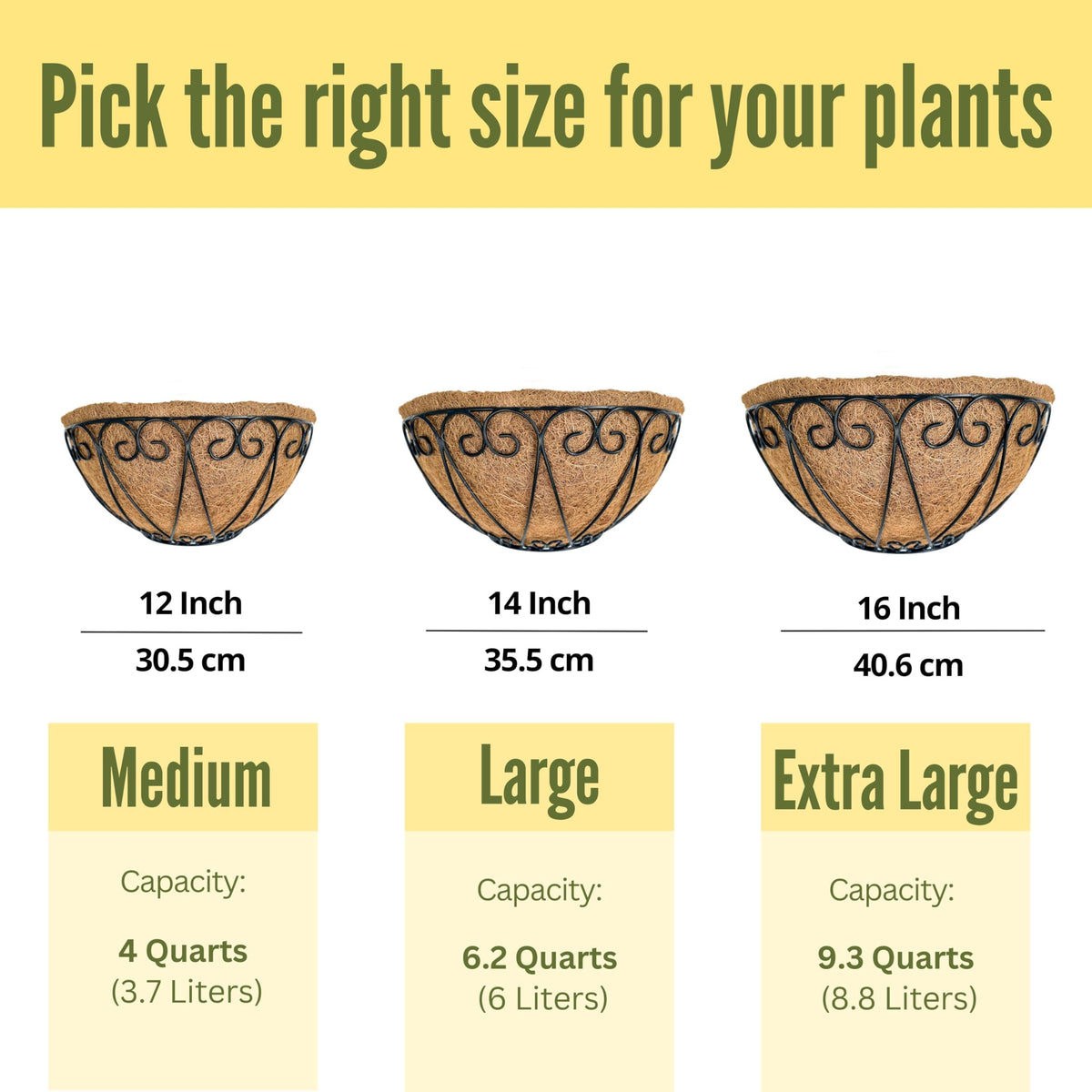 LaLaGreen Wall Planters for Plants (12 in, 2 Pack) Black Coco Liner Baskets