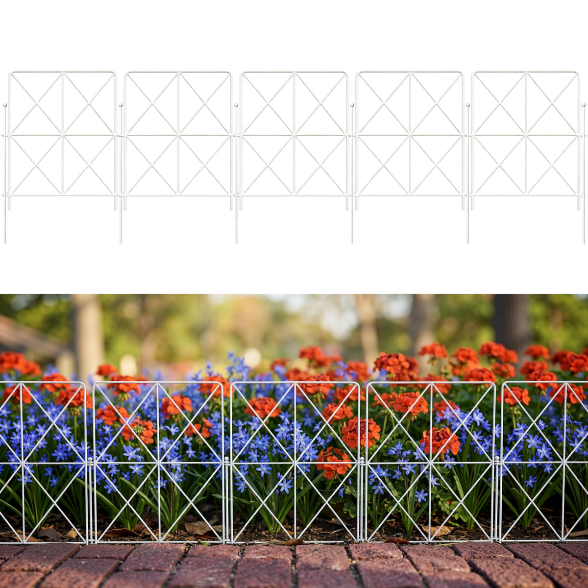 ShopLaLa Garden Fence (20 Panels) 12.5in(L) x 16.5in(H) Rustproof Animal Barrier for Dogs, Decorative White Metal Wire Diamond Fencing, Flower Bed Edging Fences Yard Patio Border Outdoor Decoration