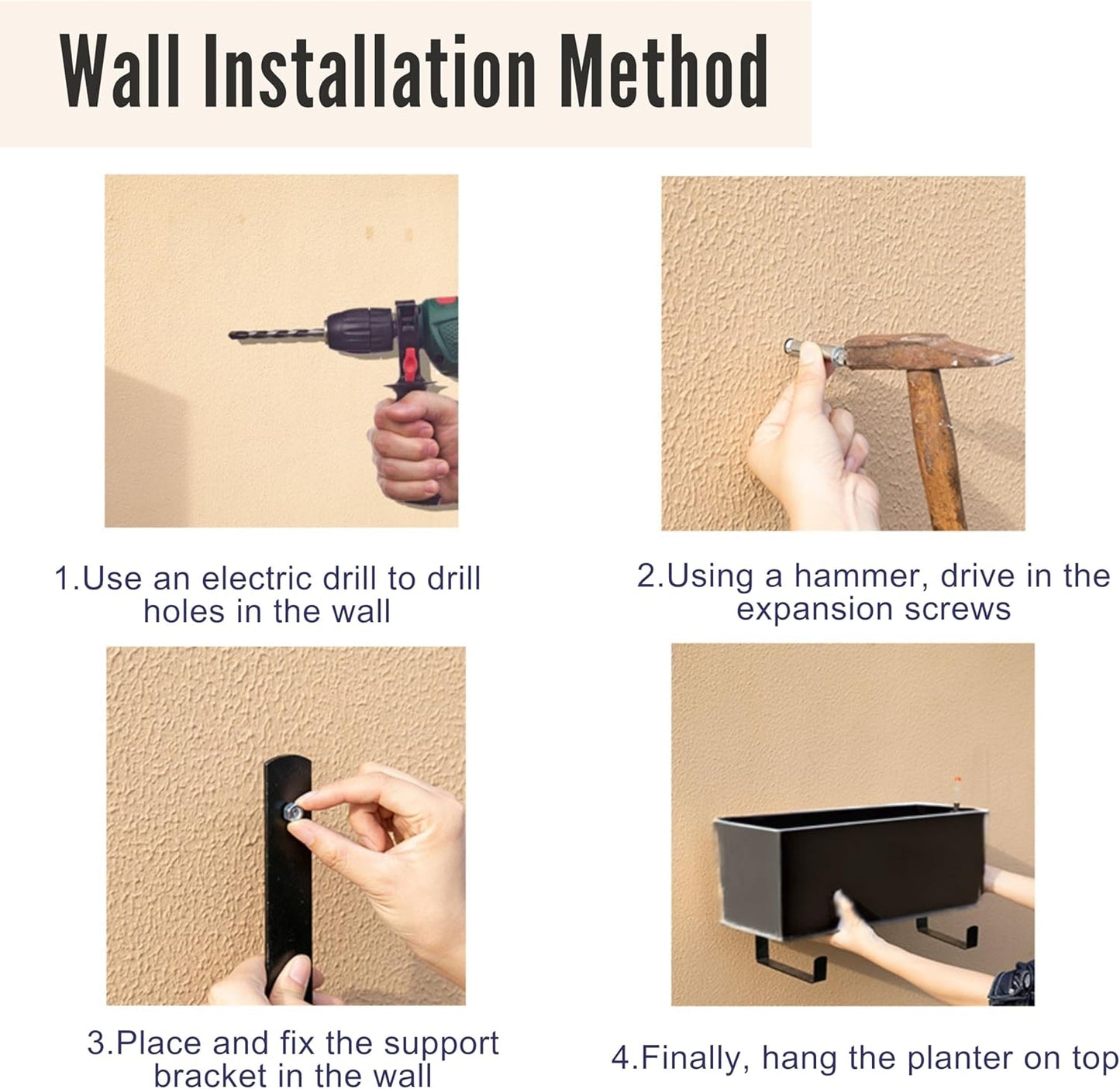 LaLaGreen Wall Planter for Outdoor Plants (3 Pack, 14 Inch) Wall Mounted Self Watering System Black Flower Boxes with Bracket, Window Wall Hanging Rectangular Plant Pots Container Indoor Modern Herb