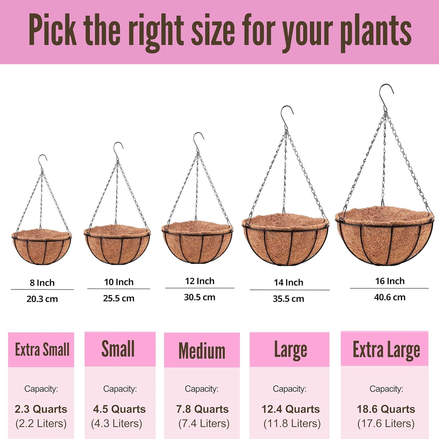 LaLaGreen Hanging Planters for Outdoor Plants (12 Inch, 2 Pack) Hanging Baskets with Coco Liner Flower Pots, Metal Wire Round Plant Holder Hanger Hook Chain Deck Porch Garden Balcony Farmhouse Decor