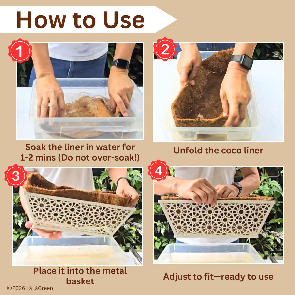 LaLaGreen Rectangular Coconut Coir Replacement Liners for Wall Planters