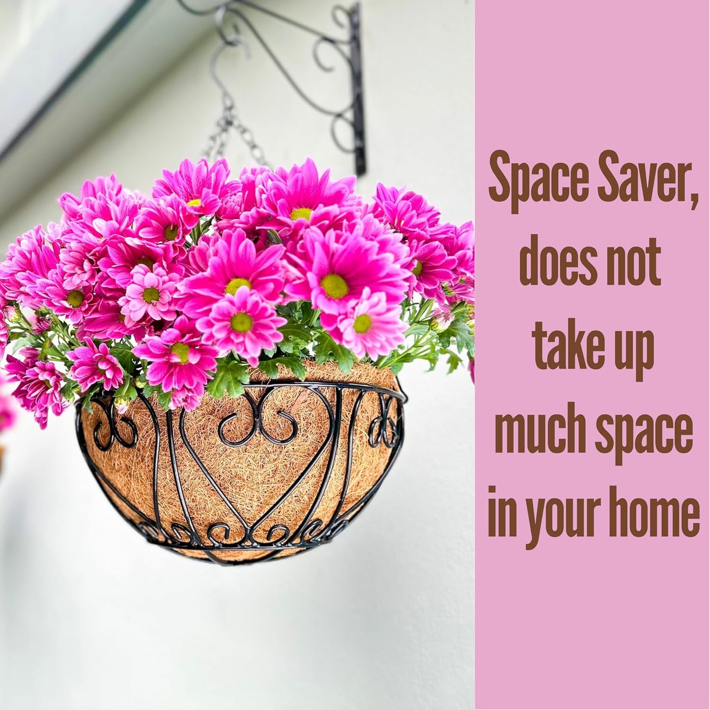 LaLaGreen Hanging Baskets for Plants (4 Pack, 16 Inch) Extra Large Hanging Flower Pots with Coco Liner Black Metal Wire Round Plant Holder with Hanger Hook Chain Outdoor Porch Patio Deck Balcony Decor