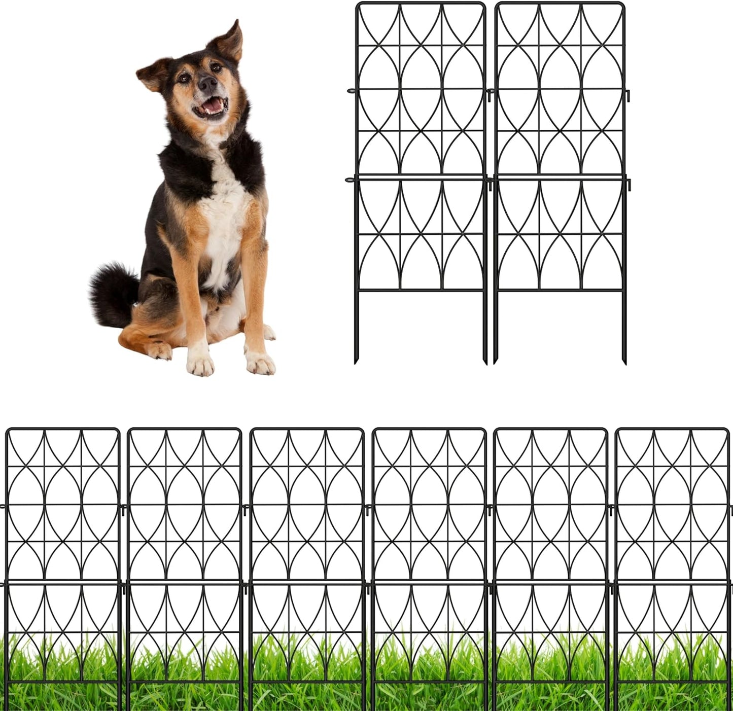ShopLaLa Decorative Garden Fence Outdoor (10 Panels) 12.5in(L) x 31in(H) Animal Barrier Fencing Rustproof Black Metal Wire Flower Edging for Landscape, Small Dog No Dig Fences Backyard Gate D-F30A