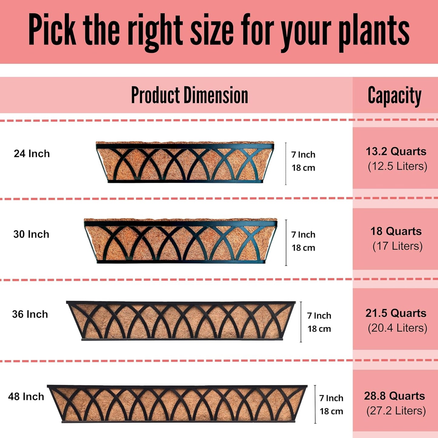 LaLaGreen Wall Planter (4 Pack, 30 Inch) Large Railing Planter Box for Outdoor Plants with Coco Liner, Metal Balcony Flower Basket Deck Rail Railing Fence Window Attach House Horse Trough Fence Porch