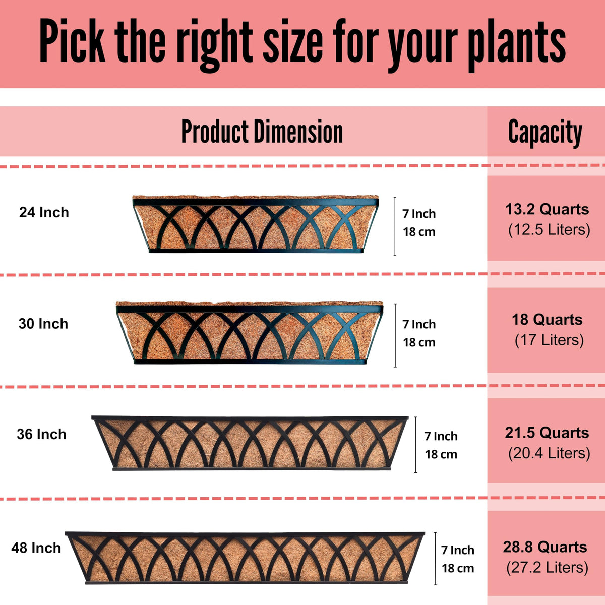 LaLaGreen Wall Planter (2 Pack, 24 Inch) Large Wall Hanging Planter Coco Liner Metal Iron Window Flower Boxes Outdoor Basket Box Attach House Outside Fence Rail Railing Plant Holder Deck Porch Balcony