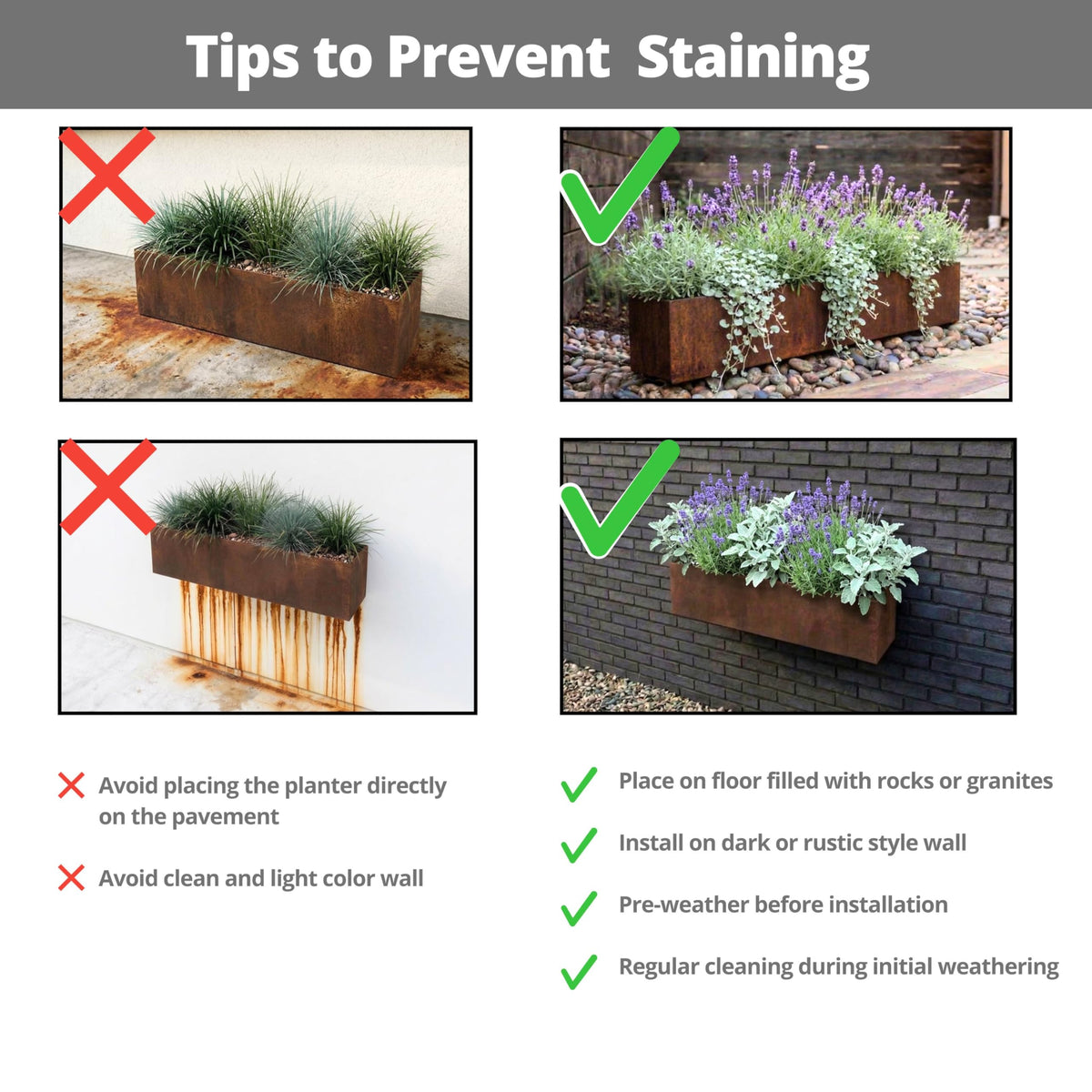 LaLaGreen Triangular Weathering Steel Wall Planters — Rust, 2-Pack