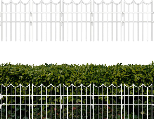 ShopLaLa Decorative Fences (20 Panels) 12in(L) x 16.5in(H) Rustproof White Metal Wire Fencing Animal Barrier, Flower Edging for Landscape Patio Outdoor Decor Dog Pet Fences for the Yard No Dig D-H16.5