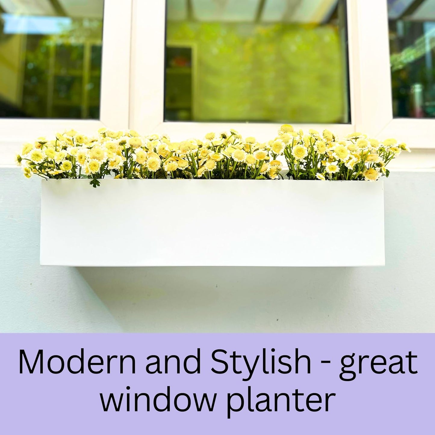 LaLaGreen Wall Planter (24 Inch, 2 Pack) Carbon Steel White Metal Hanging Flower Pot for Succulents, Wall Mount Rectangular Window Sill Box Fence Floating Garden Shelf for Deck Indoor Outdoor Decor