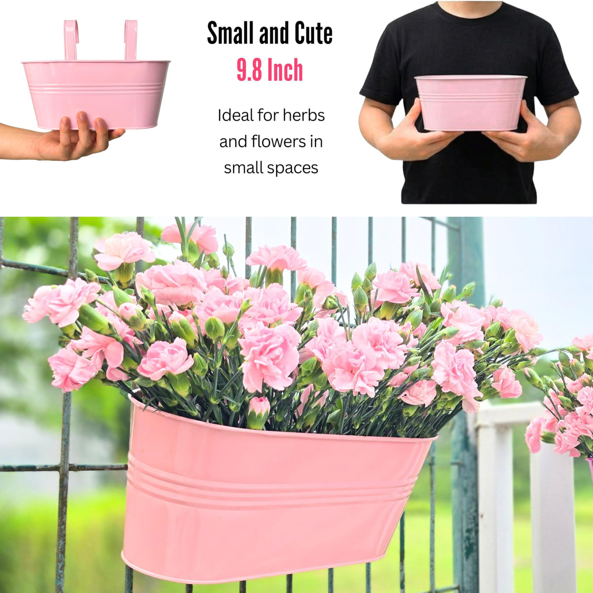 LaLaGreen Colorful Oval Metal Railing Planter Boxes