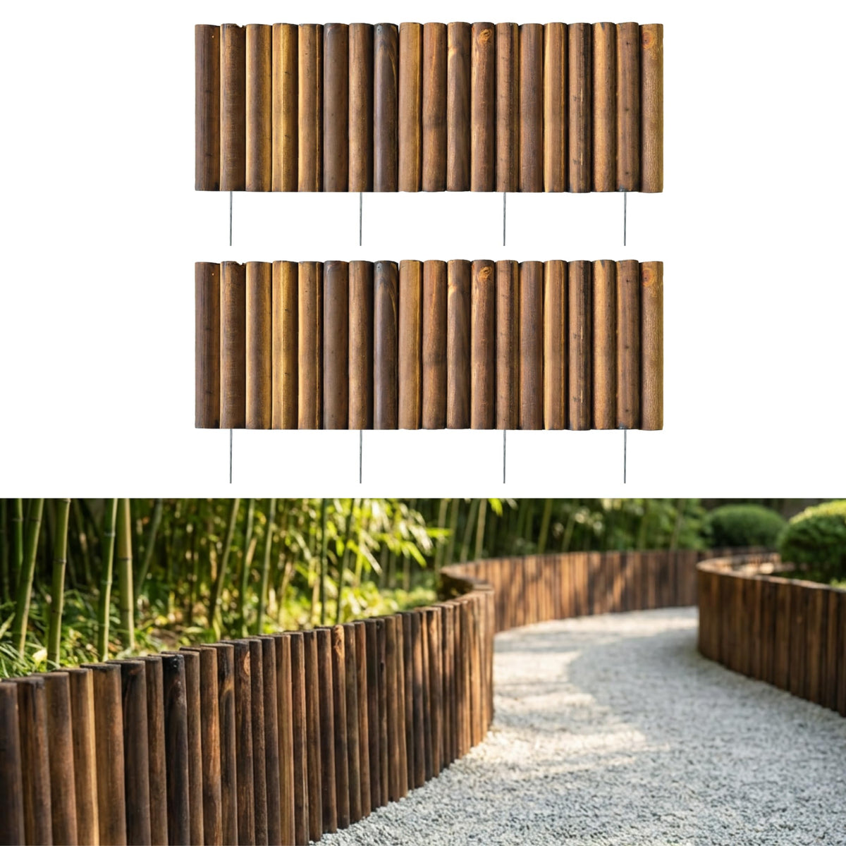 LaLaGreen Flexible Wooden Garden Edging with Metal Stakes