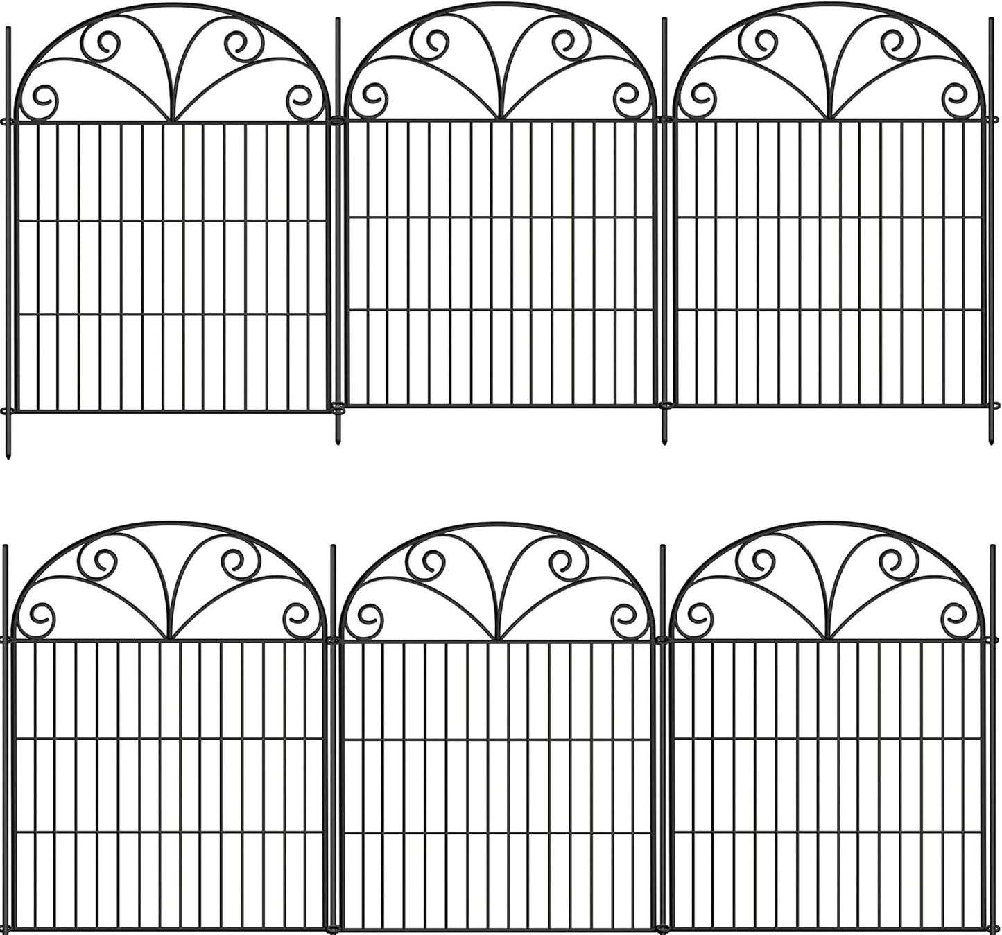 ShopLaLa Decorative Garden Fence (6 Panels) 28in(L) x 32in(H) Rustproof Black Metal No Dig Fences Small Dog Animal Barrier, Flower Edging for Landscape Large Tall Fencing Outdoor Garden Decor D-YA32