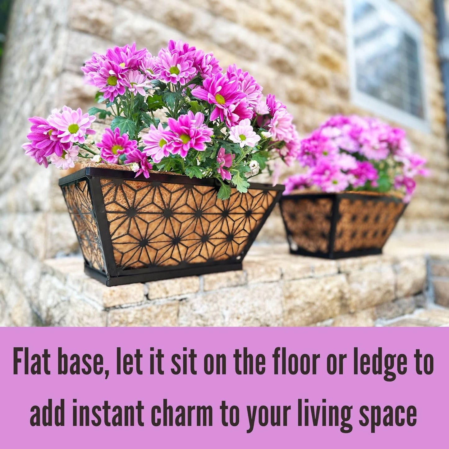 LaLaGreen Window Boxes Planter for Outdoor Plants (4 Pack, 12 Inch) Black Metal Small and Cute Rectangular Flower Pot Wall Planters Trendy Horse Trough Deck Fence Railing Balcony Patio Rail Home Decor