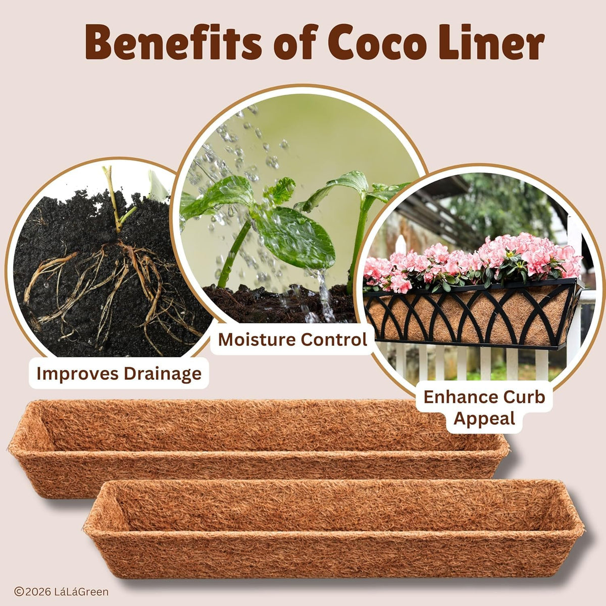 LaLaGreen Rectangular Coconut Coir Replacement Liners for Window Boxes