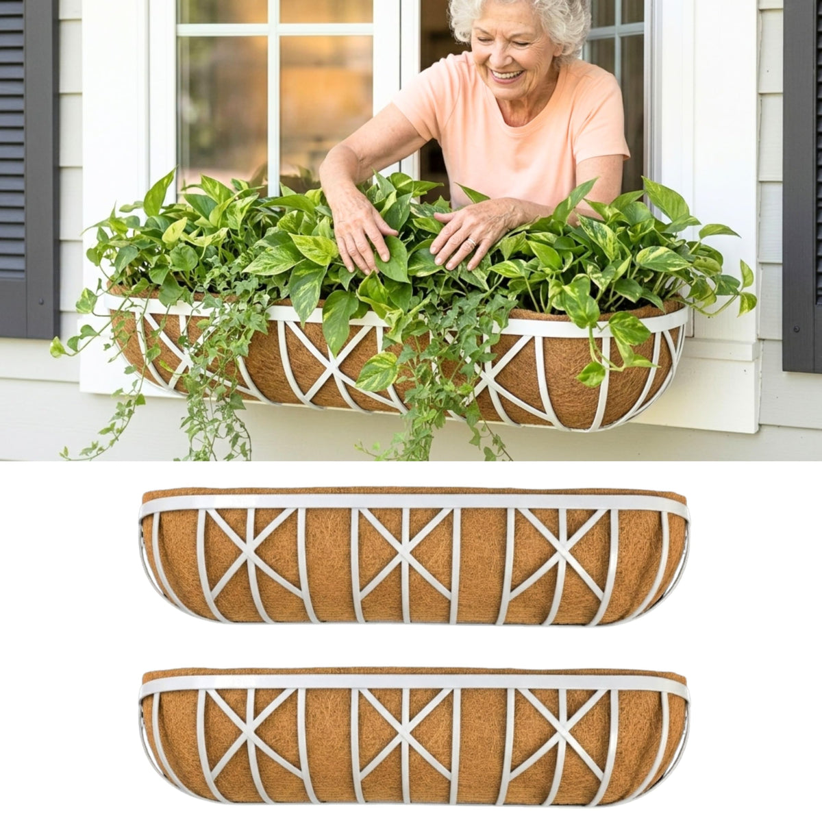 LaLaGreen Modern White Wall Planter (36 in, 2 Pack) Metal Fence Window Box