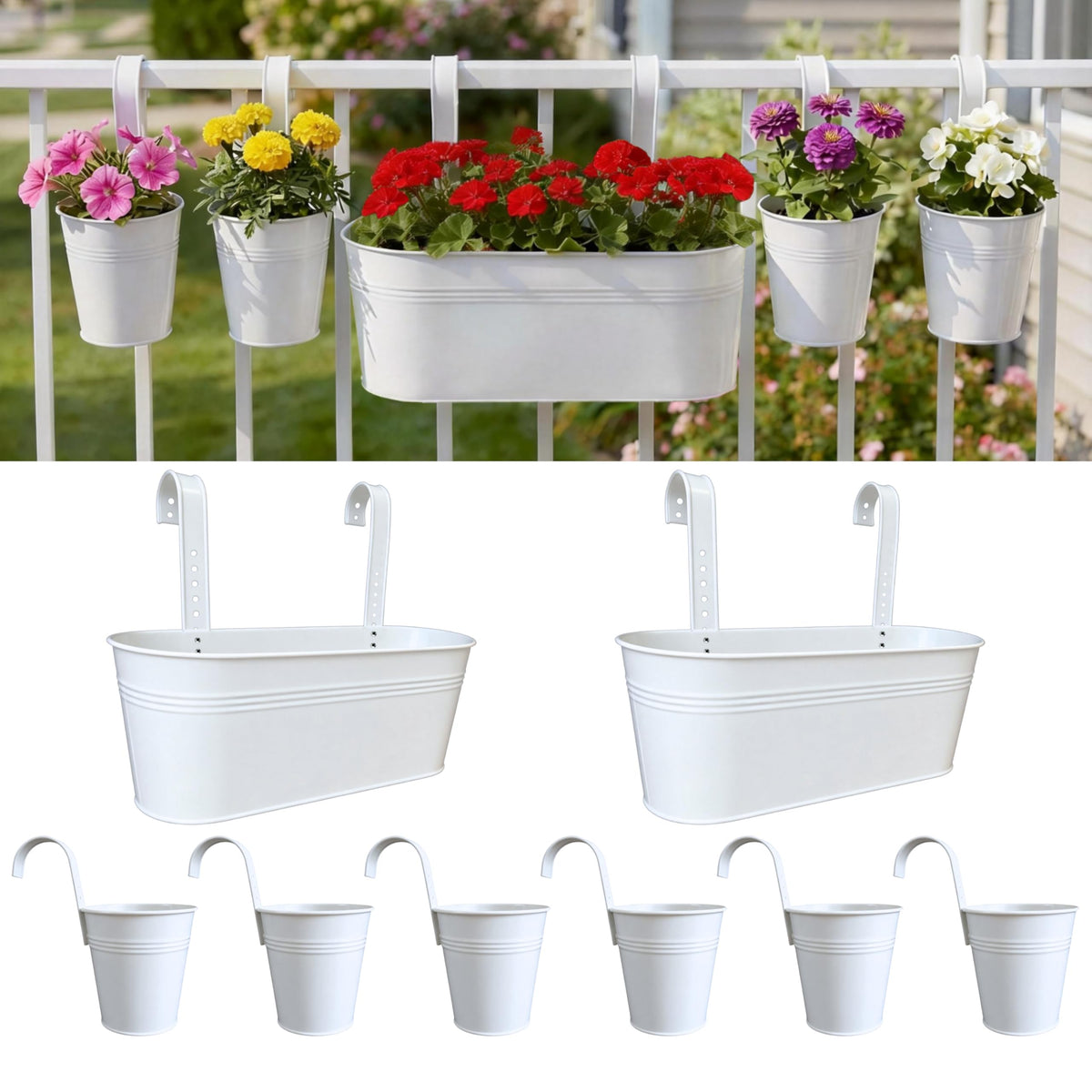 LaLaGreen Oval and Round Metal Railing Planter Combo