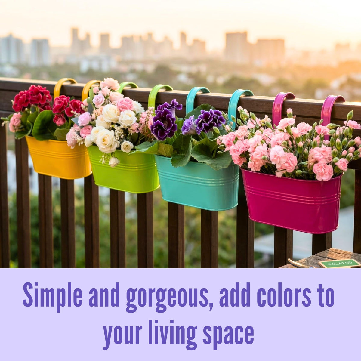 LaLaGreen Colorful Oval Metal Railing Planter Boxes
