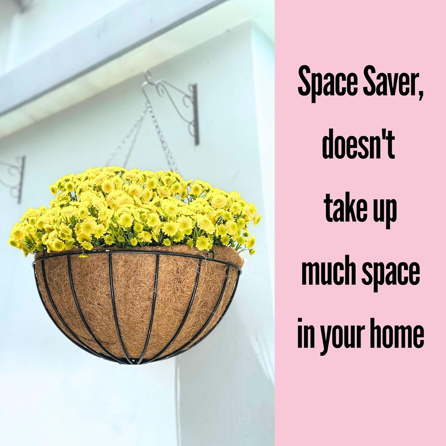 LaLaGreen Hanging Baskets for Plant Outdoor (18 Inch, 2 Pack) Extra Large Black Metal Wire Hanging Planter with Coco Liner Round Flower Pot Holder Hanger Deck Porch Modern Garden Balcony Country Decor