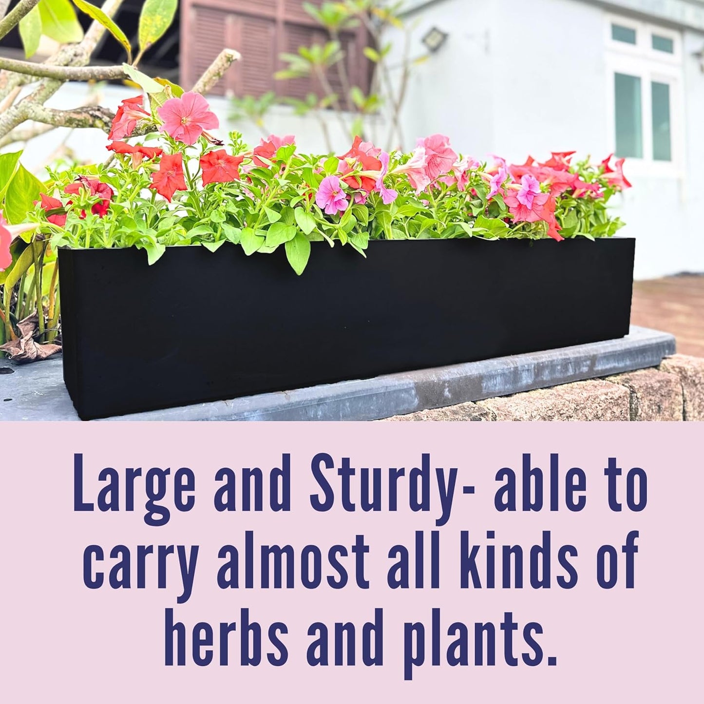 LaLaGreen Planter Boxes Outdoor (40 Inch, 1 Pack) Large Rectangular Self Watering System, Black Window Flower Boxes with Bracket Vertical Plant Container Wall Mount Indoor Succulent Herb Garden Home