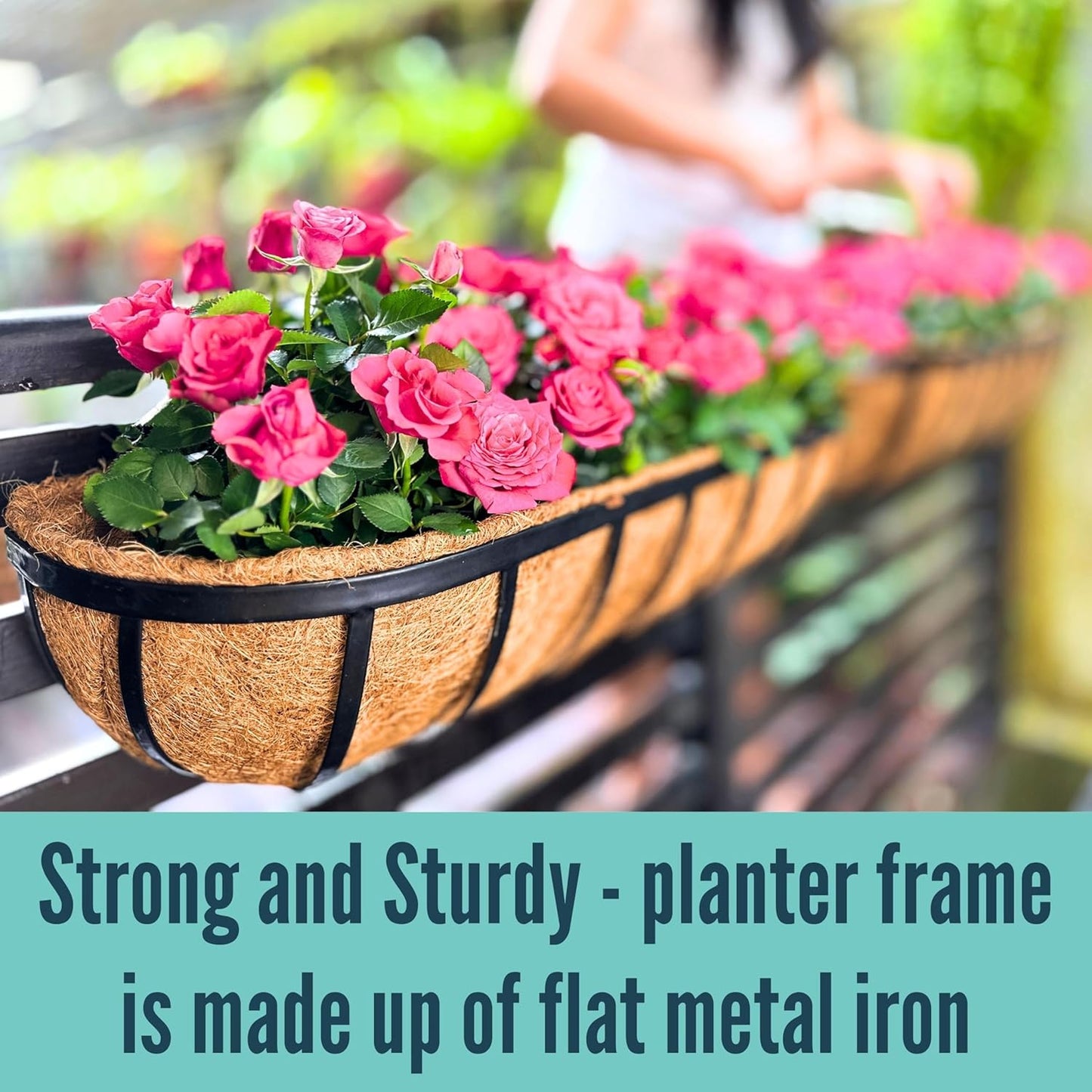 LaLaGreen Deck Railing Planter Boxes - 8 Pack, 36 Inch Long Window Flower Box Attach to House, Wall Planters for Outdoor Plants with Coco Liners English Horse Trough Fence Balcony Garden Porch Rail