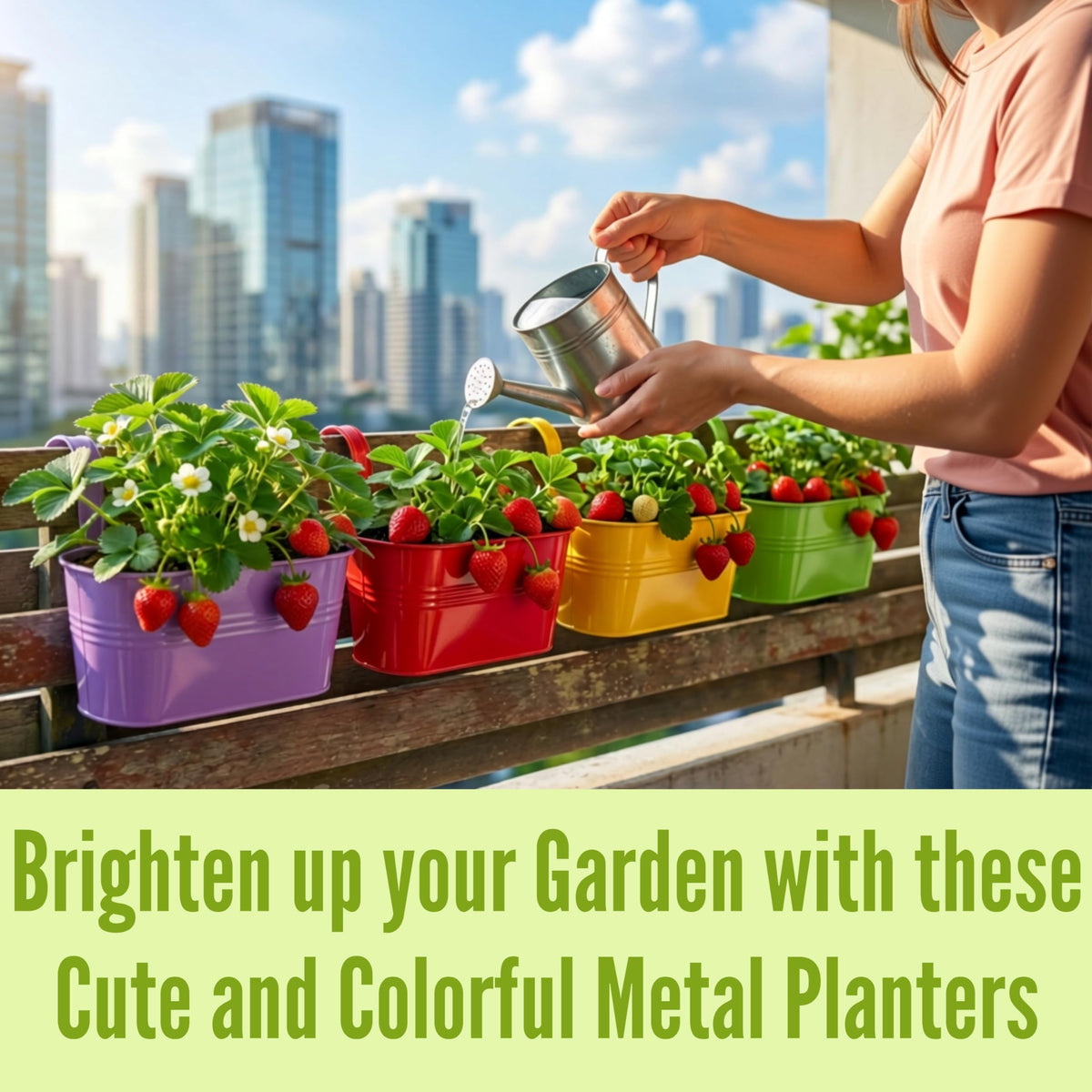 LaLaGreen Colorful Oval Metal Railing Planter Boxes