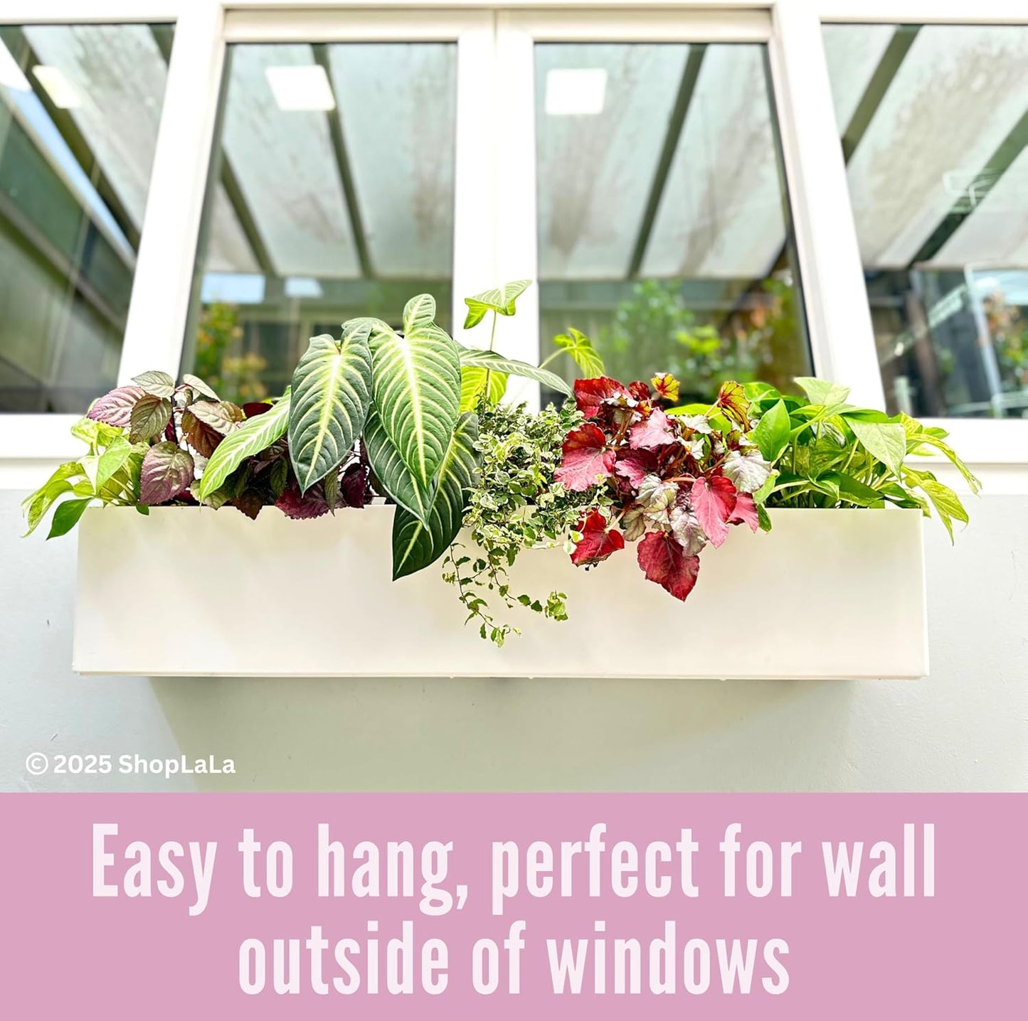 LaLaGreen Hanging Planter Boxes Outdoor (40 Inch, 2 Pack) Extra Large Window Flower Box with Bracket, White Rectangular Self Watering System Vertical Plant Container Wall Mount Indoor Succulents Herbs