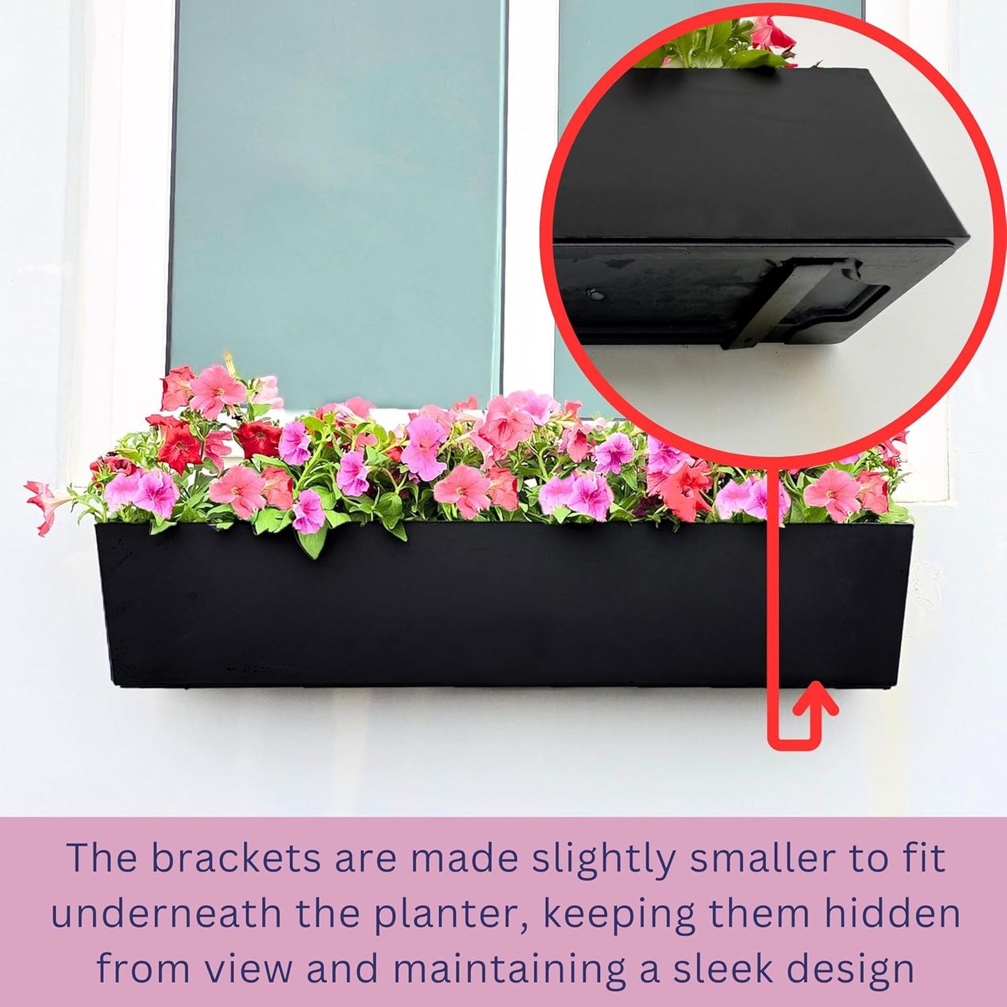 LaLaGreen Planter Boxes Outdoor (40 Inch, 1 Pack) Large Rectangular Self Watering System, Black Window Flower Boxes with Bracket Vertical Plant Container Wall Mount Indoor Succulent Herb Garden Home