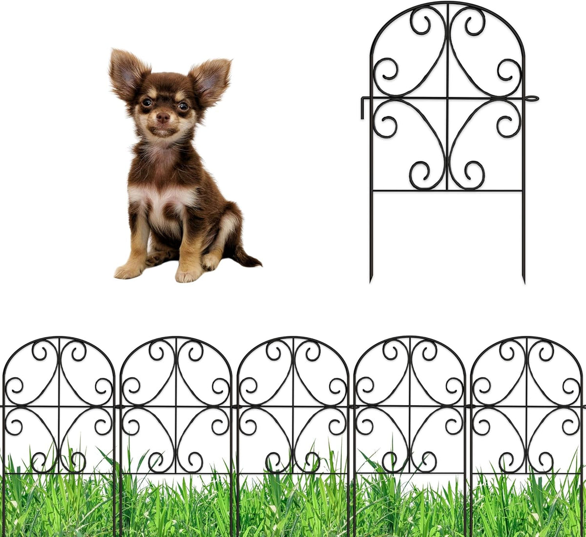 LaLaGreen Tall Decorative Metal Garden Fence Panels — 12 x 24 in