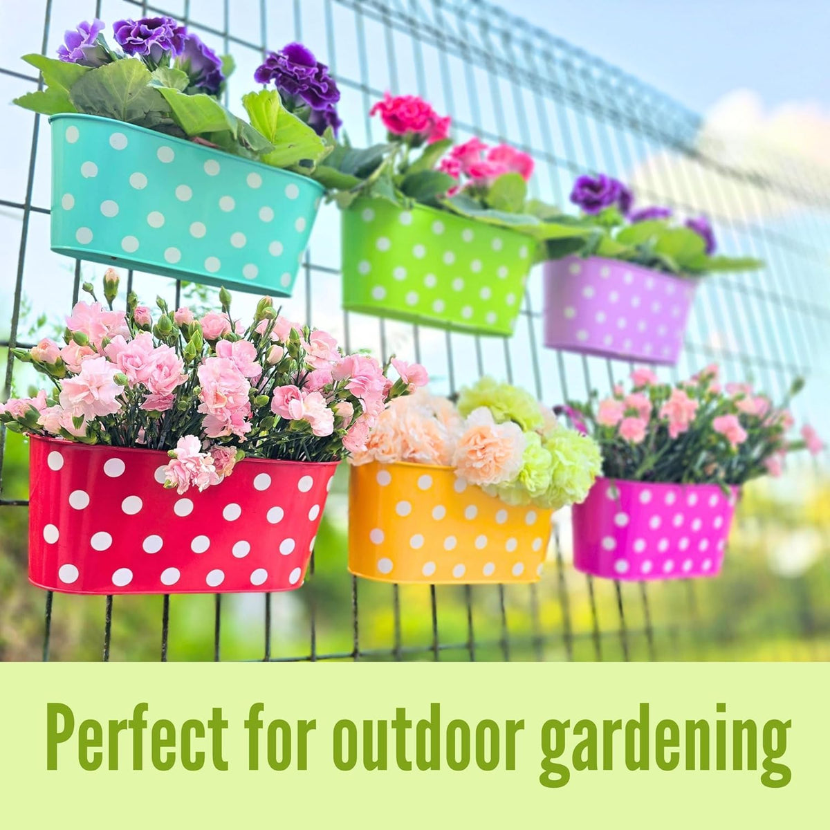 LaLaGreen Polka Dot Metal Railing Planter Boxes — 11.2 in