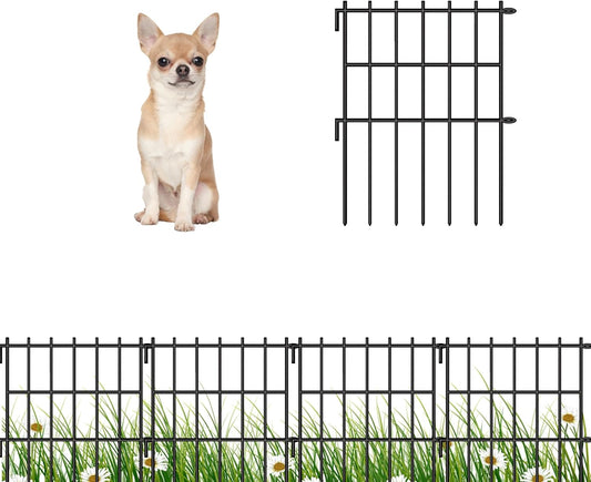 ShopLaLa Garden Fence (10 Panels) 12in(L) x 16.5in(H) Rustproof Metal Wire Animal Barrier Fence Flower Edging for Landscape Patio Outdoor Decor, Small Dog Fences for the Back Yard No Dig Black D-L16.5
