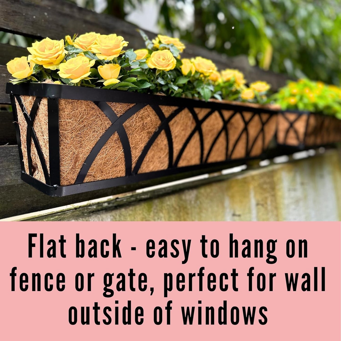 LaLaGreen Wall Planter (4 Pack, 30 Inch) Large Railing Planter Box for Outdoor Plants with Coco Liner, Metal Balcony Flower Basket Deck Rail Railing Fence Window Attach House Horse Trough Fence Porch