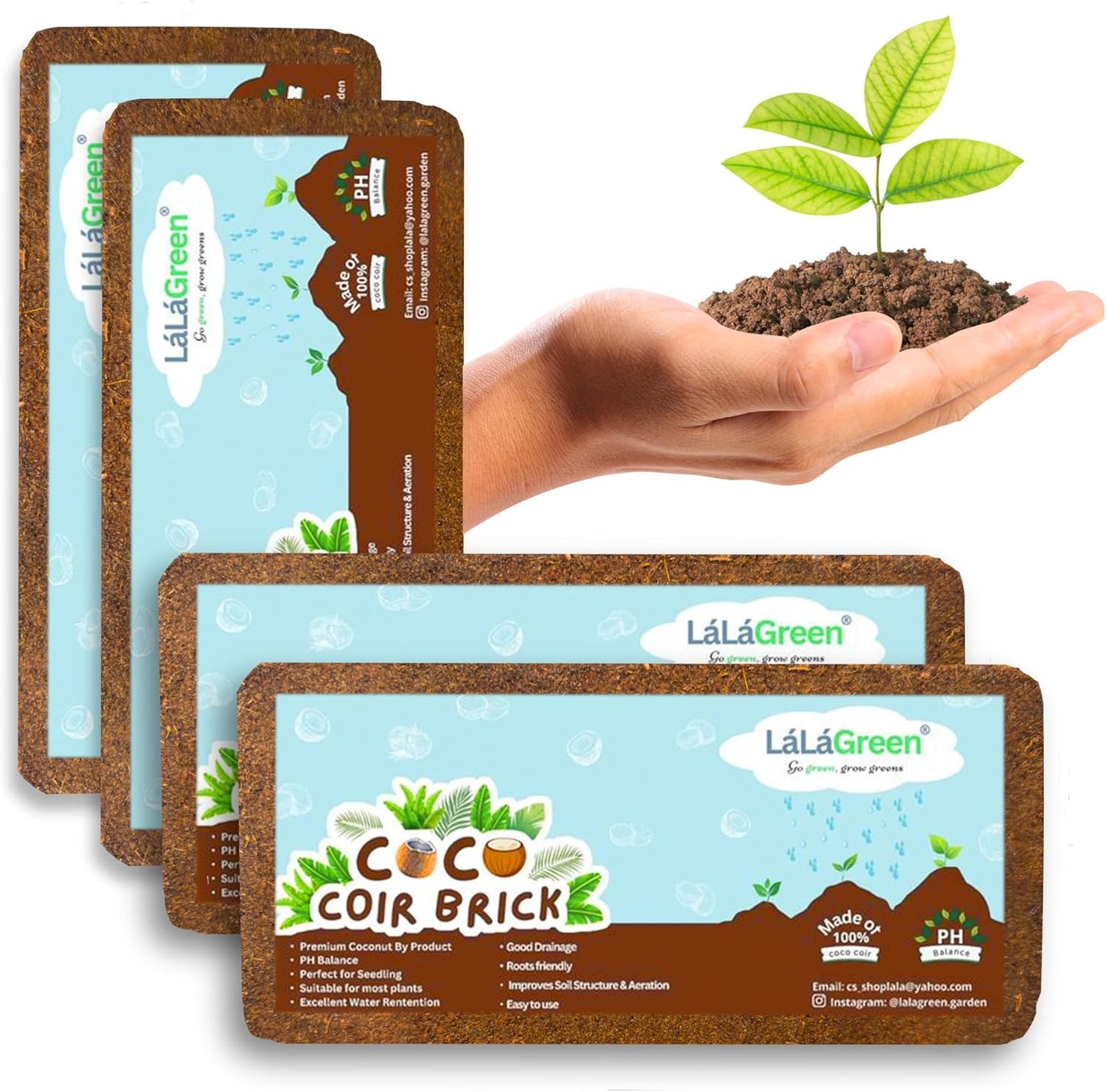 LaLaGreen Indoor Planting Soil (4 Pack, 500g) Organic Shredded Coconut Husk Fiber Brick Orchid Peat Moss for Plants, Fertilizer for Outdoor Plant Seed Starter Soils Coco Coir for Herb Flower Gardening