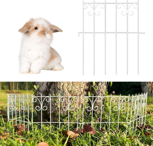 ShopLaLa Decorative Garden Fencing (10 Panels) 12in(L) x 16.5in(H) Rustproof White Metal Wire Animal Barrier Fence, Butterfly Pattern Edge for Landscape Outdoor Decor, Dog Pet Fences for Yard No Dig