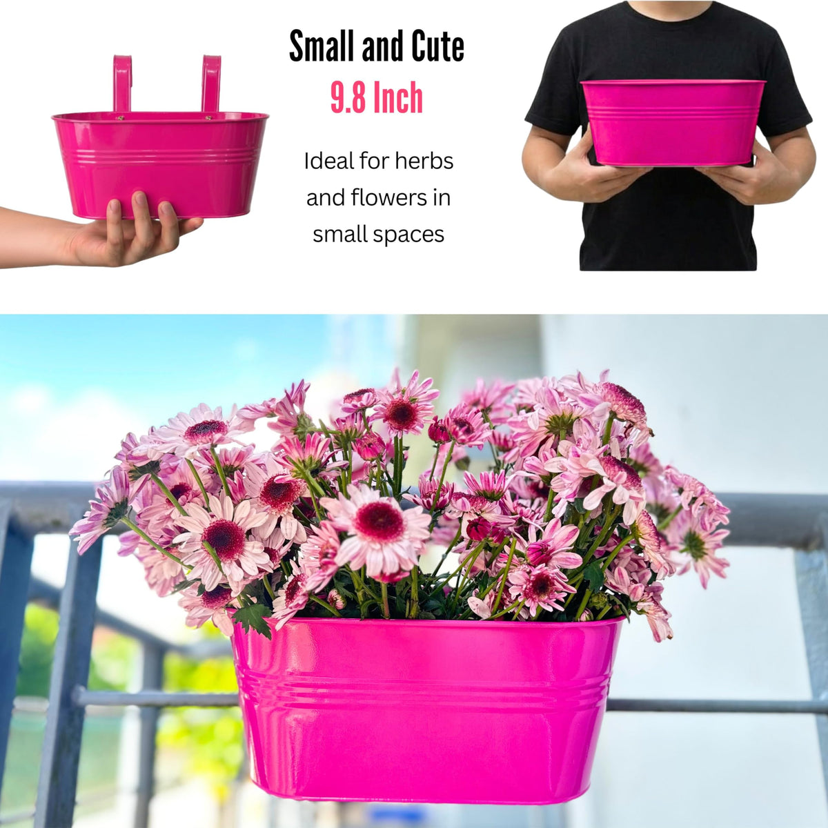 LaLaGreen Colorful Oval Metal Railing Planter Boxes