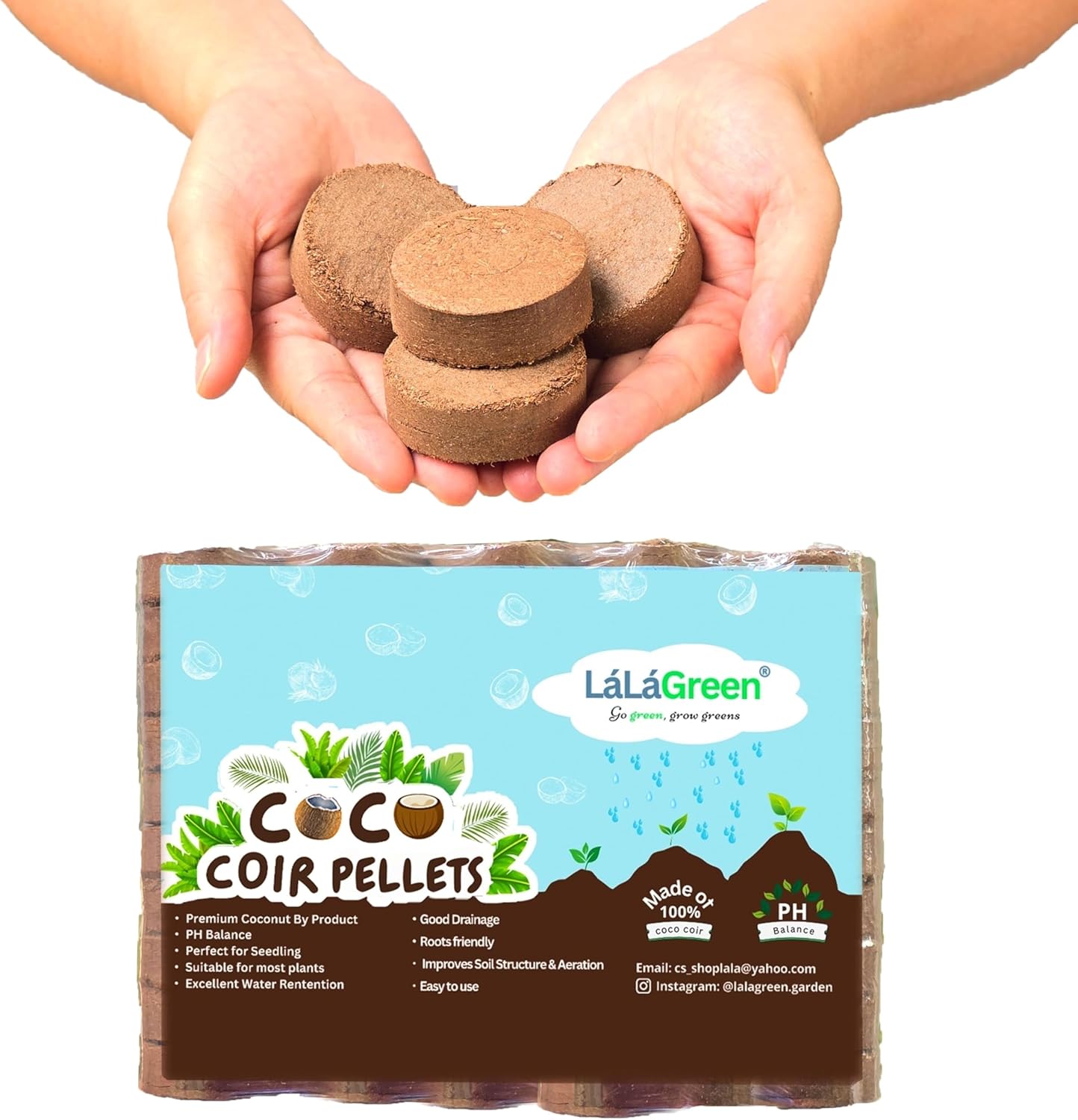 LaLaGreen Indoor Potting Soil (50mm, 50 Pack) Peat Pellets Organic Seed Starter Mix Nutrient Pods Plugs, Compressed Coco Coir for Planting Herbs Plants Flowers and Vegetables Seedlings Outdoor Garden