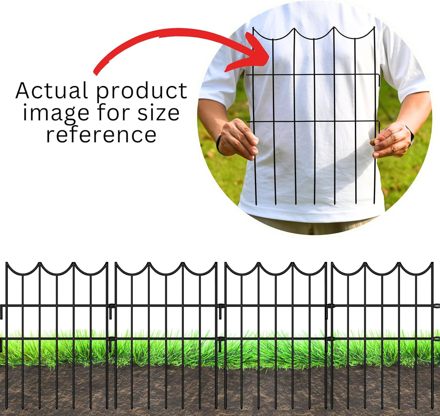 ShopLaLa Decorative Garden Fence (10 Panels) 12in(L) x 16.5in(H) Black Metal Wire Rustproof Animal Barrier Small Fences, Flower Edging for Landscape Patio Outdoor Decor, Yard Pet Gate No Dig D-H16.5