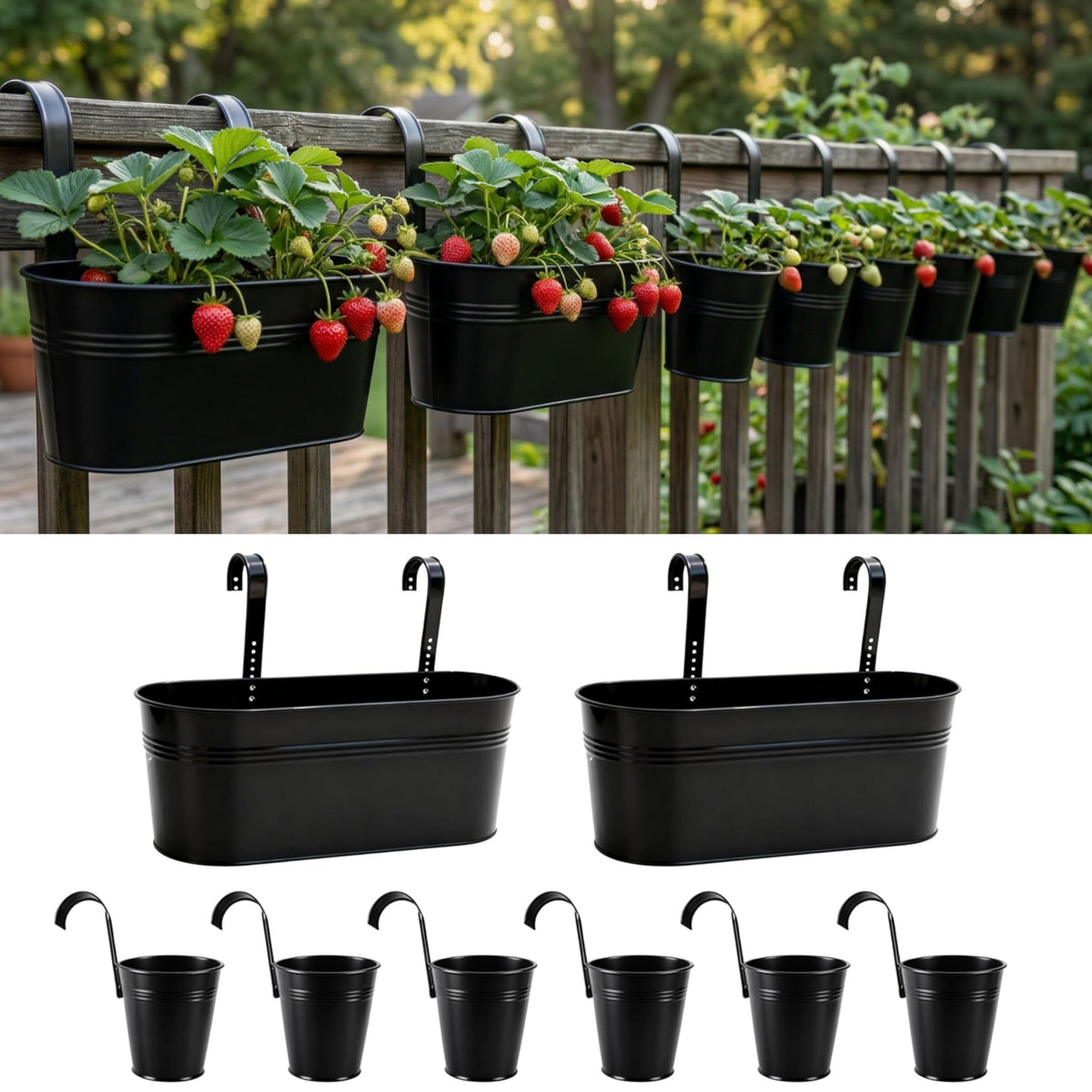 LaLaGreen Oval and Round Metal Railing Planter Combo