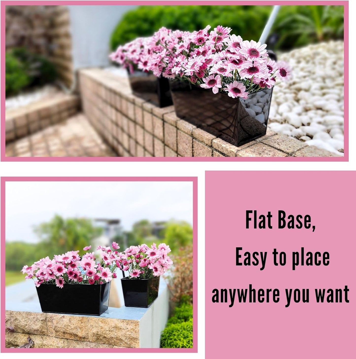 LaLaGreen Rail Hanging Planter (2 Pack, 14 Inch) Large Black Metal Rectangle Plants Holder Outdoor Balcony Railing Fence Porch Strawberry Window Flower Box for Artificial Plant Decoration Home Decors