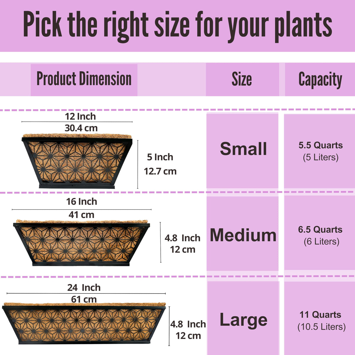 LaLaGreen Flower Wall Planter (12 in, 2 Pack) Black Fence Window Box