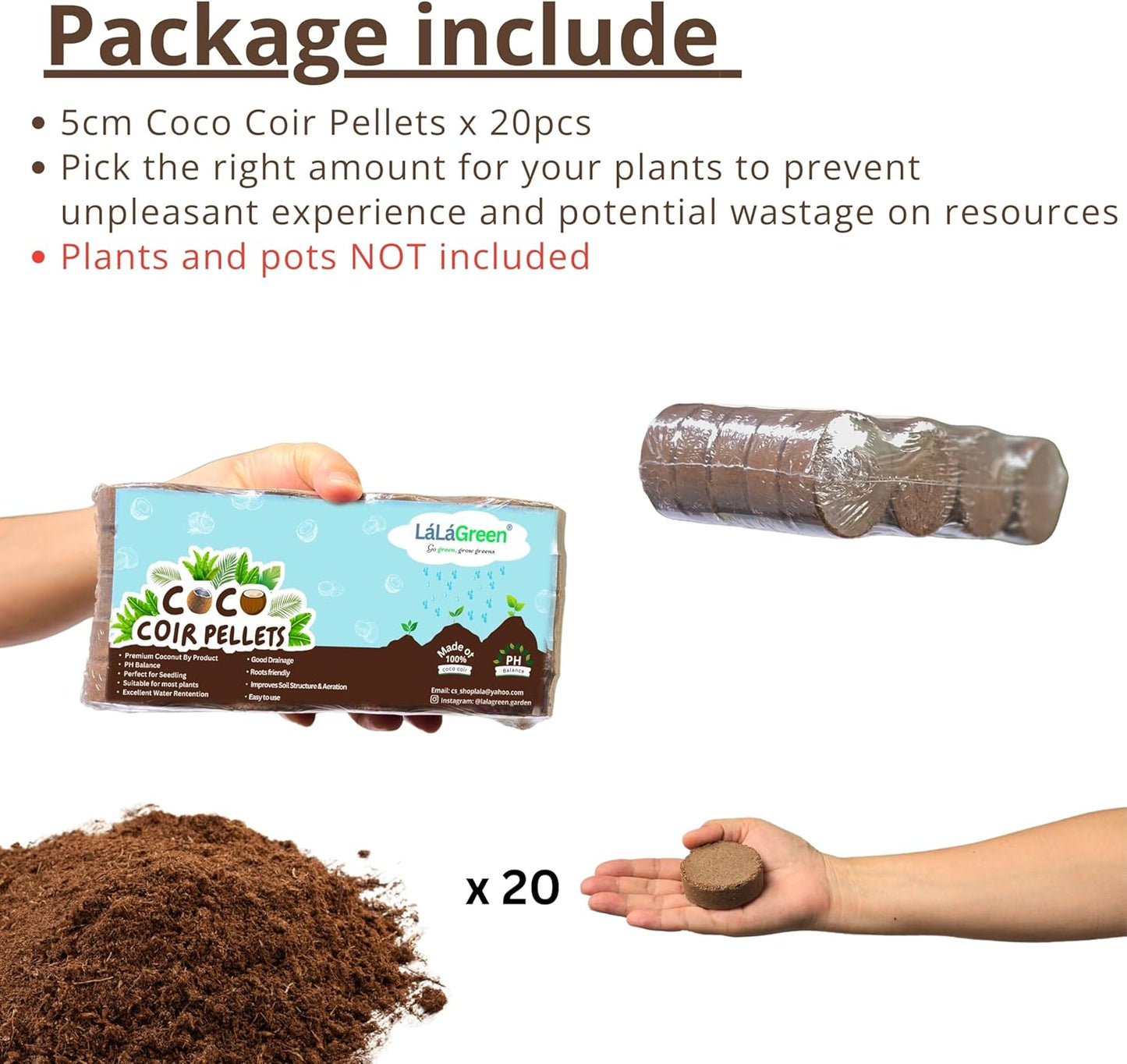LaLaGreen Indoor Potting Soil (50mm, 20 Pack) Compressed Coco Coir Peat Pellets Organic Seed Starter Nutrient Pods Plugs for Planting Bonsai Herbs Plants Flowers and Vegetables Seedling Outdoor Garden