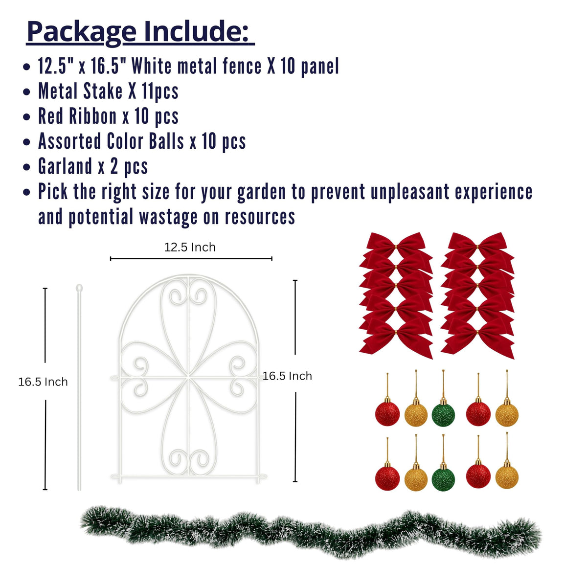 LaLaGreen Festive Decorative Metal Garden Fence Panels — 12.5 x 16.5 in