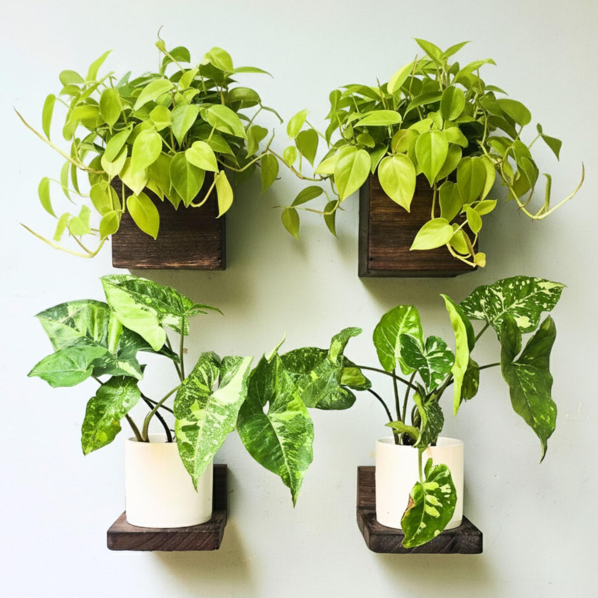 LaLaGreen Wooden Wall Planter Boxes and Floating Shelves Set