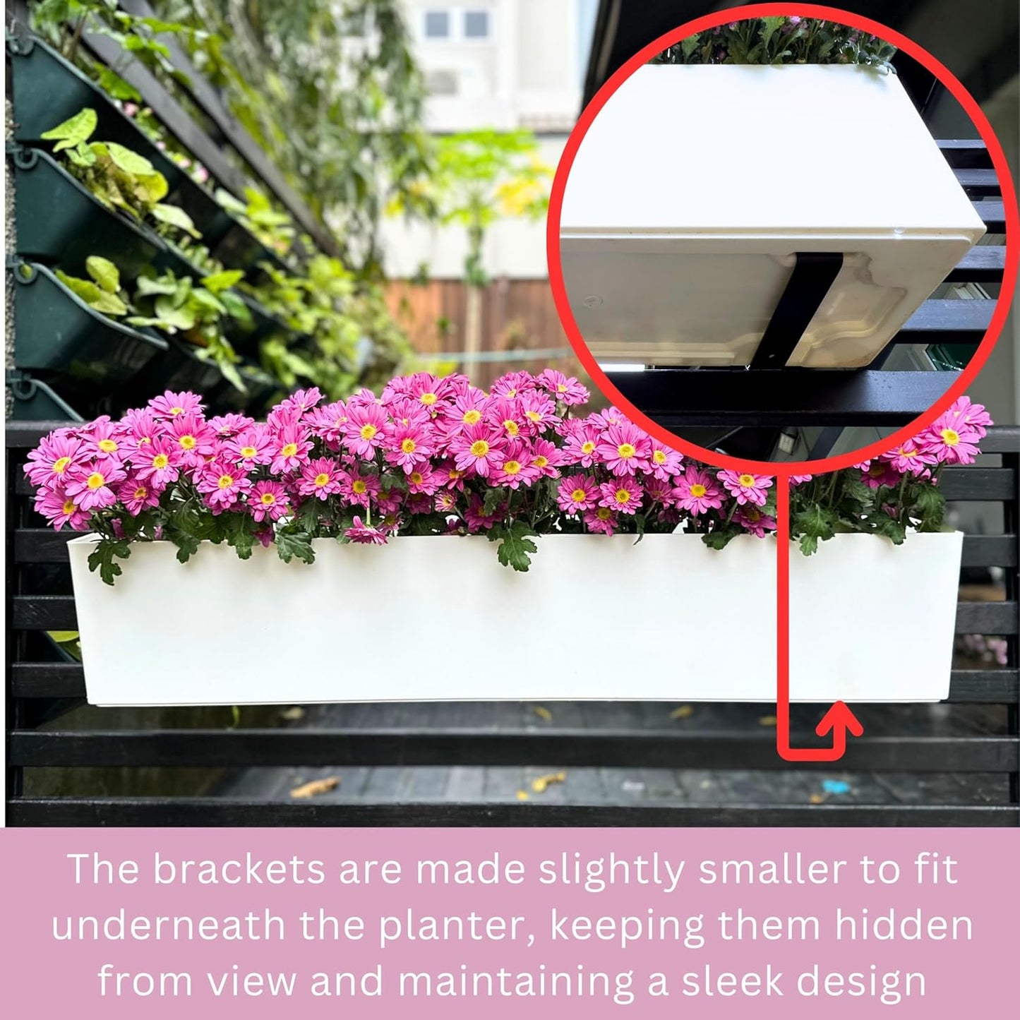 LaLaGreen Hanging Planter Boxes (1 Pack, 40") Large White Rectangular Window Flower Box with Bracket, Self Watering System Railing Planters for Outdoor Plant Container Deck Rail Fence Balcony Garden